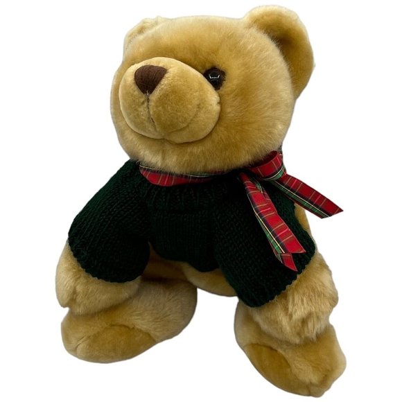 RBI Ron Banafato Bear Weighted Plush Holiday Sweater Plaid Bow Stuffed Animal - Picture 3 of 13